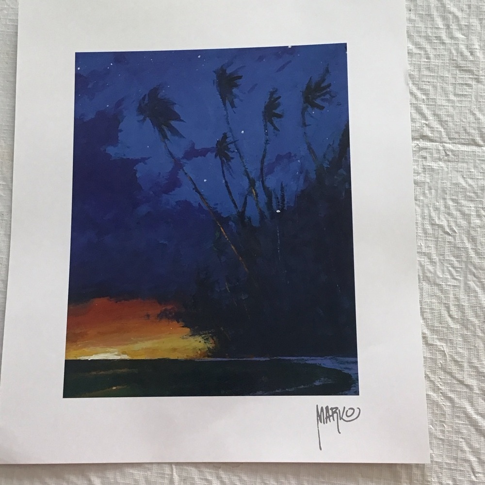 Marlow Tropical Nightscape Art Print in Blue & Orange